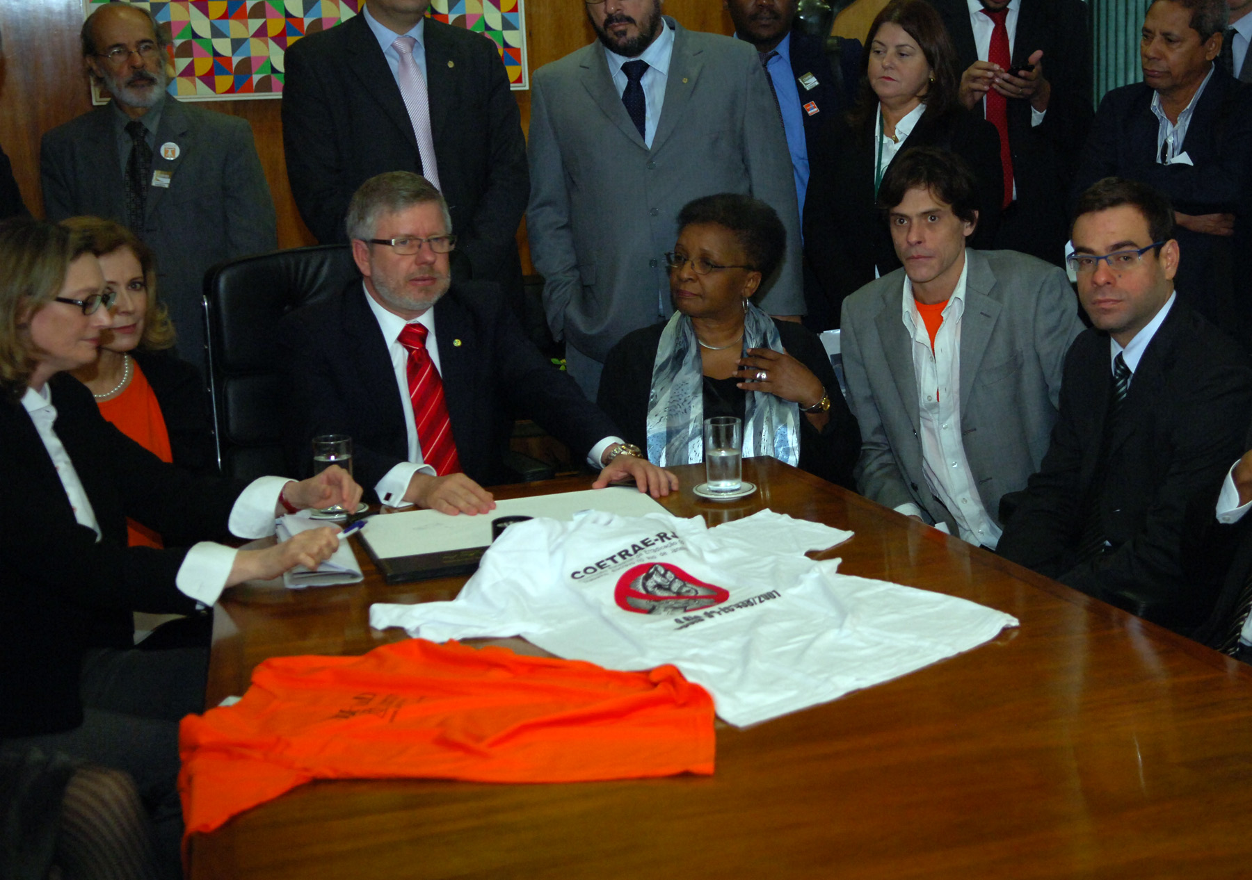 Ministro do trabalho Brizola Neto durante manifesto contra trabalho escravo.